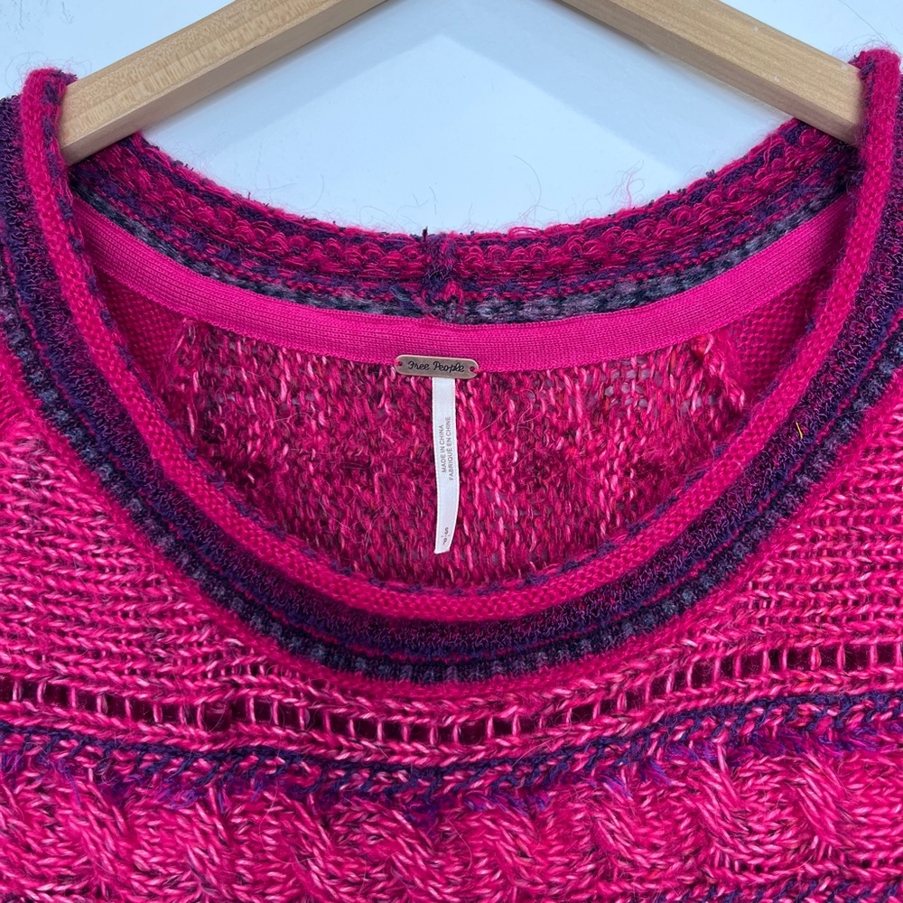 Free People Craft Time Boho Bell Sleeve Pink Sweater Alpaca Wool Mohair - Picture 6 of 9